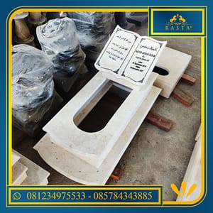Kijing Makam Marmer nisan marmer model kitab dengan ukiran permanen pada makam marmer trap 2